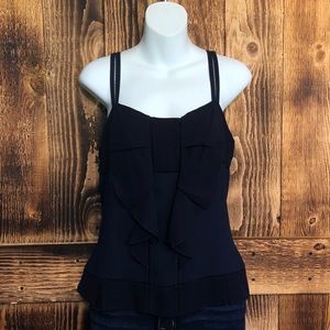 Diane Von Furstenberg Navy Blue Ruffle Tank Top